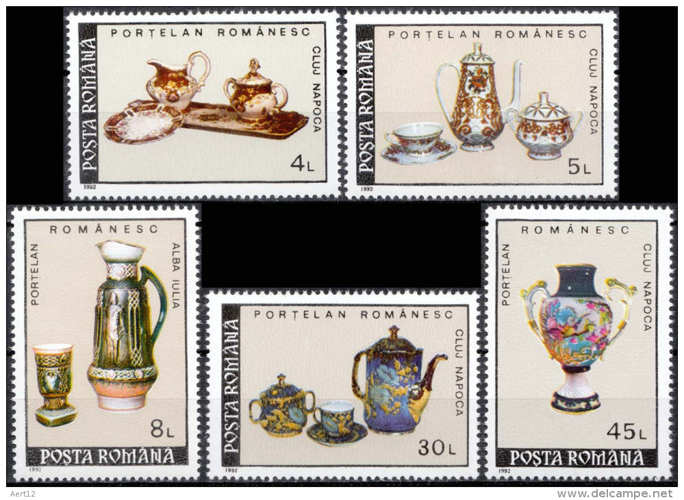 ROMANIA, 1992, Porcelain, Pottery, MNH (**), LPMP/Sc. 1277/3723-27 - Ongebruikt