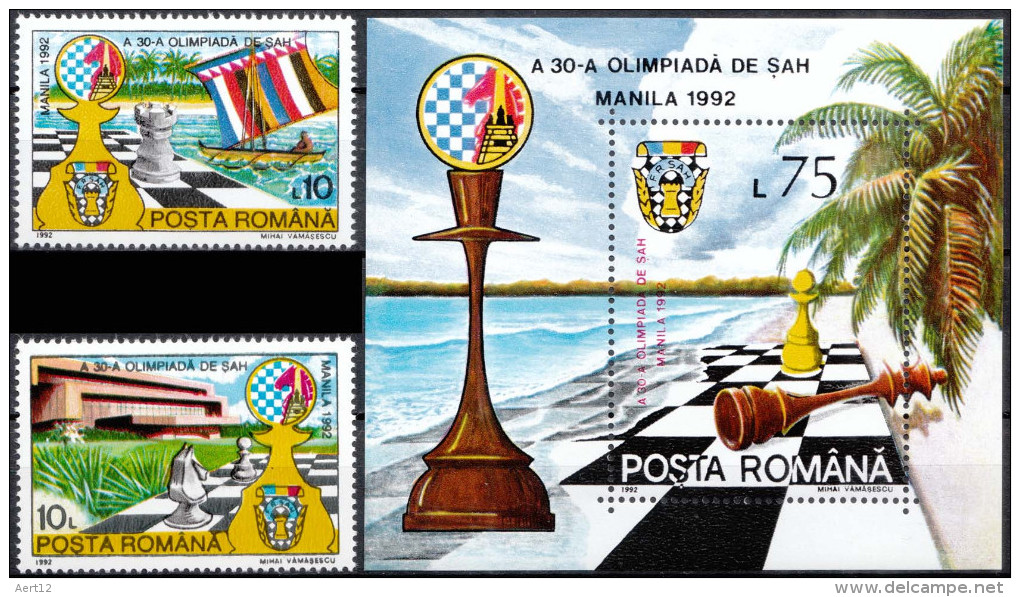 ROMANIA, 1992, Chess Olympiad, Manila, MNH (**), LPMP/Sc. 1286-87/3746-48 - Nuovi