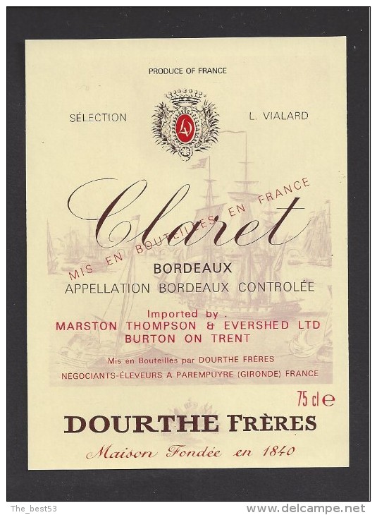 Etiquette   -    Claret  -   Bordeaux   -   ND Années 80  ? - Bordeaux