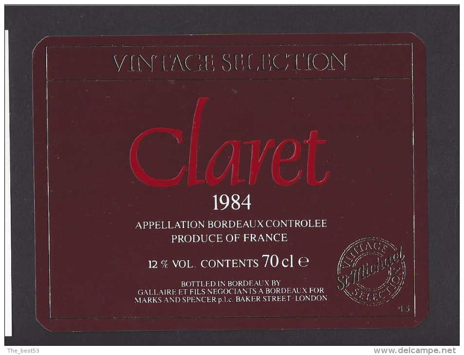 Etiquette   -  Claret  -   Bordeaux   -   1984 - Bordeaux