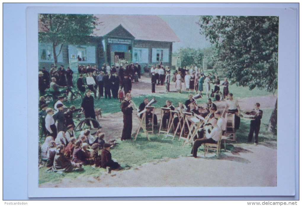 Belarus. Grodno . Kolkhoz In Novogrudsky Region. Village Orchestra - Old USSR PC 1957 - Bicycle - Moto - Weißrussland