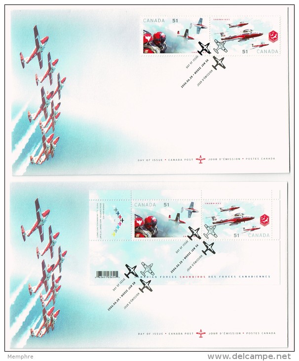 2006    Canadian Forces Snowbirds  Sc 2158-9  Se-tenant Pair And Souvenir Sheet On 2 FDCs - 2001-2010