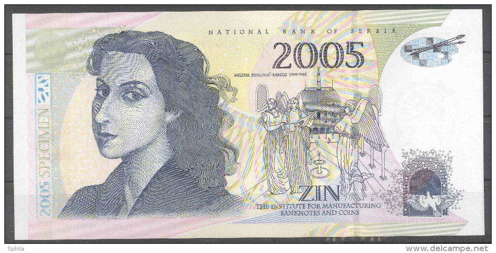 Serbia &ndash; The Institute For Manufacturing Banknotes And Coins (ZIN) 2005 Milena Pavlovic Barilli Test Note AUNC - Serbia