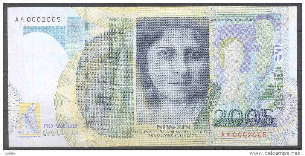 Serbia &ndash; The Institute For Manufacturing Banknotes And Coins (ZIN) 2005 Milena Pavlovic Barilli Test Note AUNC - Serbia