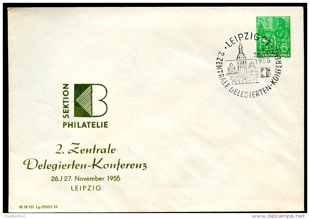 DDR PU10 D2/001b Privat-Umschlag DELEGIERTENKONFERENZ Sost. 1955  NGK 12,00 € - Enveloppes Privées - Oblitérées