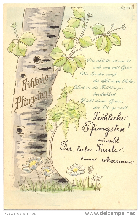 Pfingsten, Birke, Prägekarte, 1900 - Pinksteren