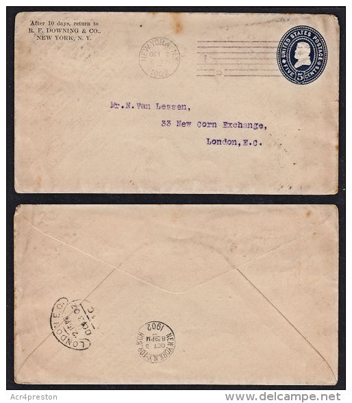 B5210 USA 1902, Pre-paid Cover (New York To London, England) - 1901-20