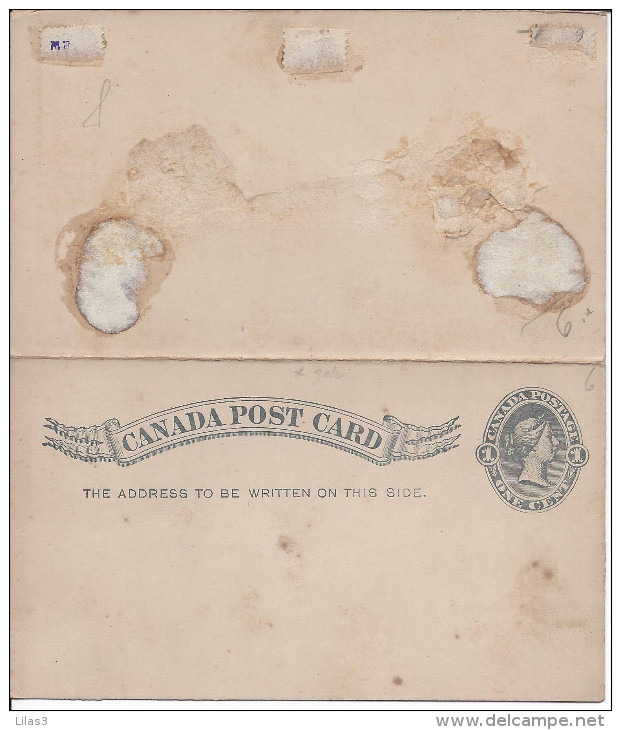 Carte Avec Réponse Payée Reine Victoria 1 Cent Gris Défaut Au Verso Intérieur Très Beau - 1860-1899 Reinado De Victoria