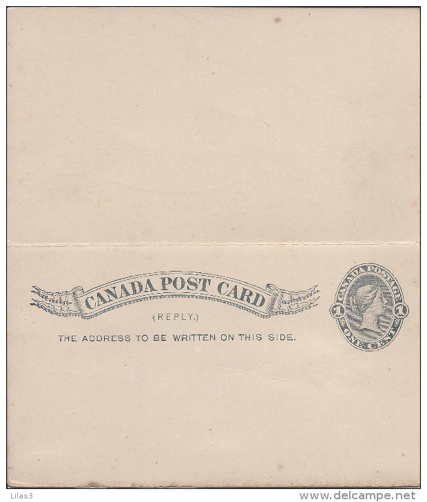 Carte Avec Réponse Payée Reine Victoria 1 Cent Gris Défaut Au Verso Intérieur Très Beau - 1860-1899 Règne De Victoria