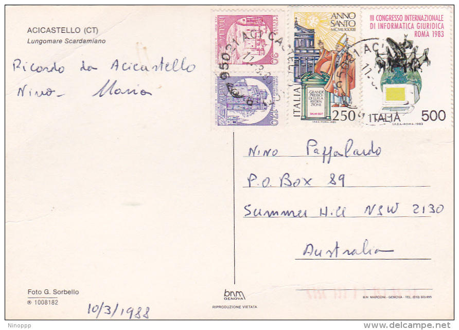 Italy 1988 Postcard Sent To Australia, Castle Coil Pair, Holy Year, Imformatica - Interi Postali