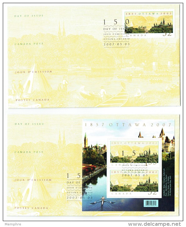 2007   Ottawa Sesquicentennial   Sc 2213-4   Single And Souvenir Sheet On 2 FDCs - 2001-2010