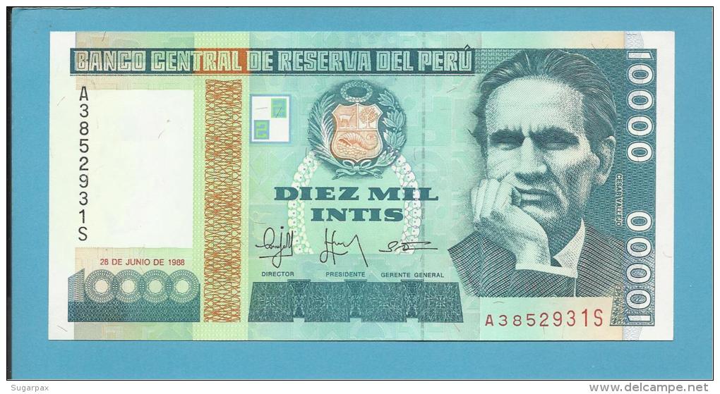 PERU - 10 000 INTIS - 28.06.1988 - Pick 140 - UNC. - CESAR VALLEJO - 2 Scans - Perù