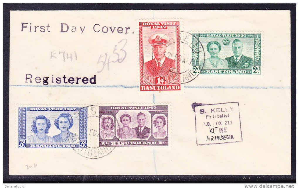 Basutoland 1947 Royal Visit REGISTERED First Day Cover To Northern Rhodesia - Other & Unclassified