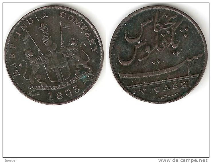 Britisch India Madras 5 Cash   1803 Km 316   Vf+  !!!!!! - Inde