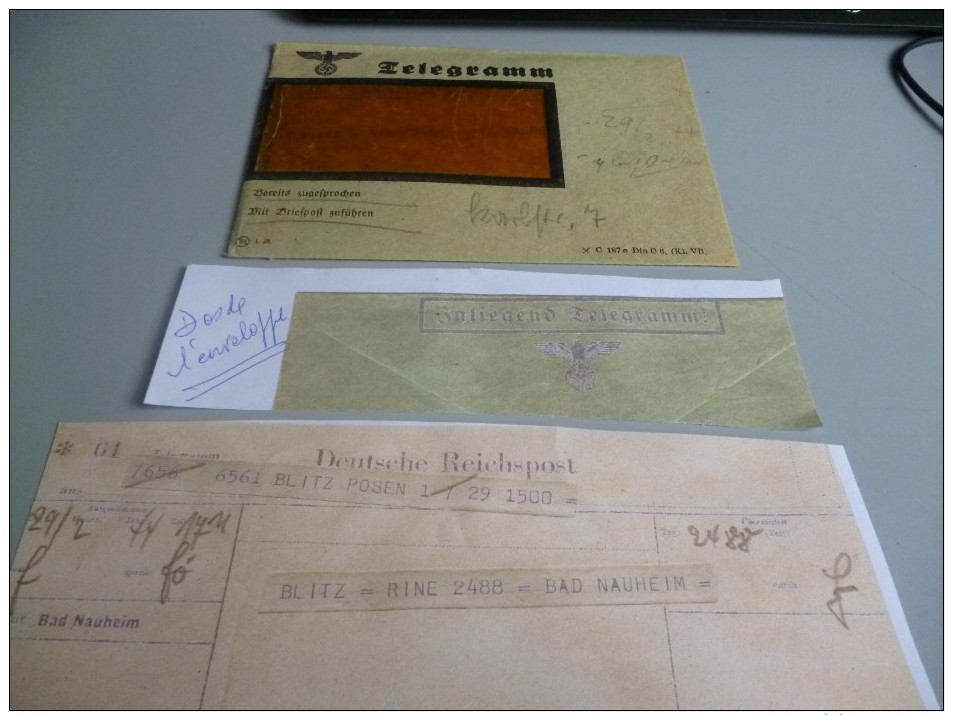 ENVELOPPE TELEGRAMME 3 EME REICH ALLEMAND AVEC SON TELEGRAMME - Documents