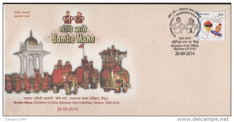 India 2014  Elephant Toys  &amp;  Dolls  Mysore  Special  Cover # 84198   Indien Inde - Elephants