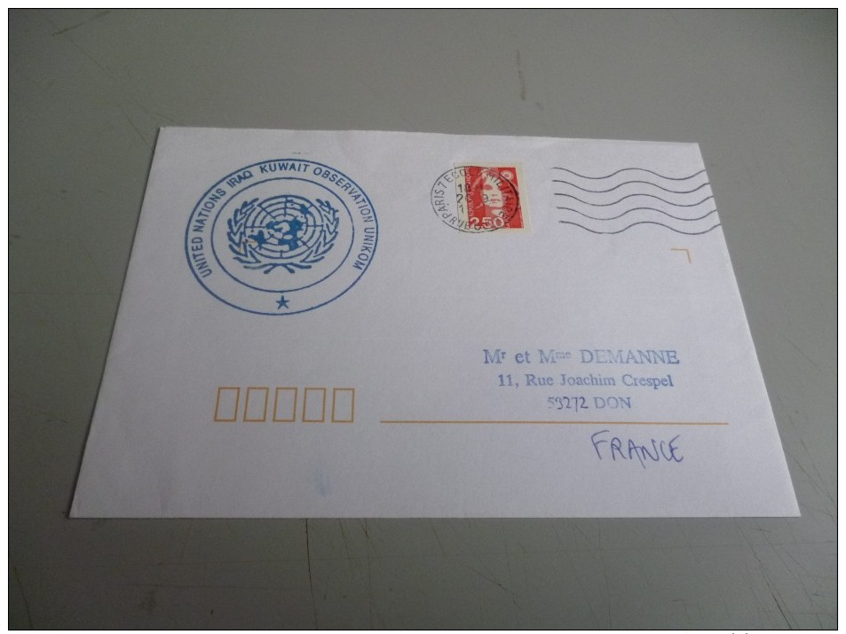 ENVELOPPE AVEC CACHET DES OBSEVATEURS DES NATIONS UNIS CONFLIT IRAK KOWEIT 1991 - Dokumente