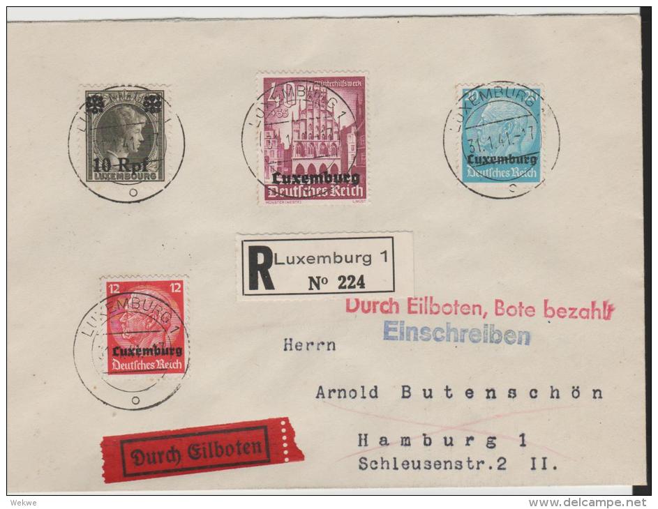 L132/ - LUXEMBURG -  Eilboten, Einschreiben Mit Zusatzstempeln Rückseitig - 1940-1944 Occupation Allemande