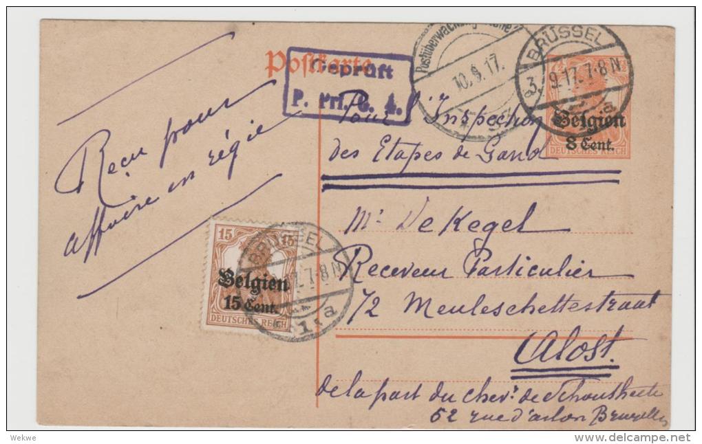 BB089/  BELGIEN - Ganzsache Mit Zusatzfrankatur 1917 Ex Brüssel - Occupazione Tedesca