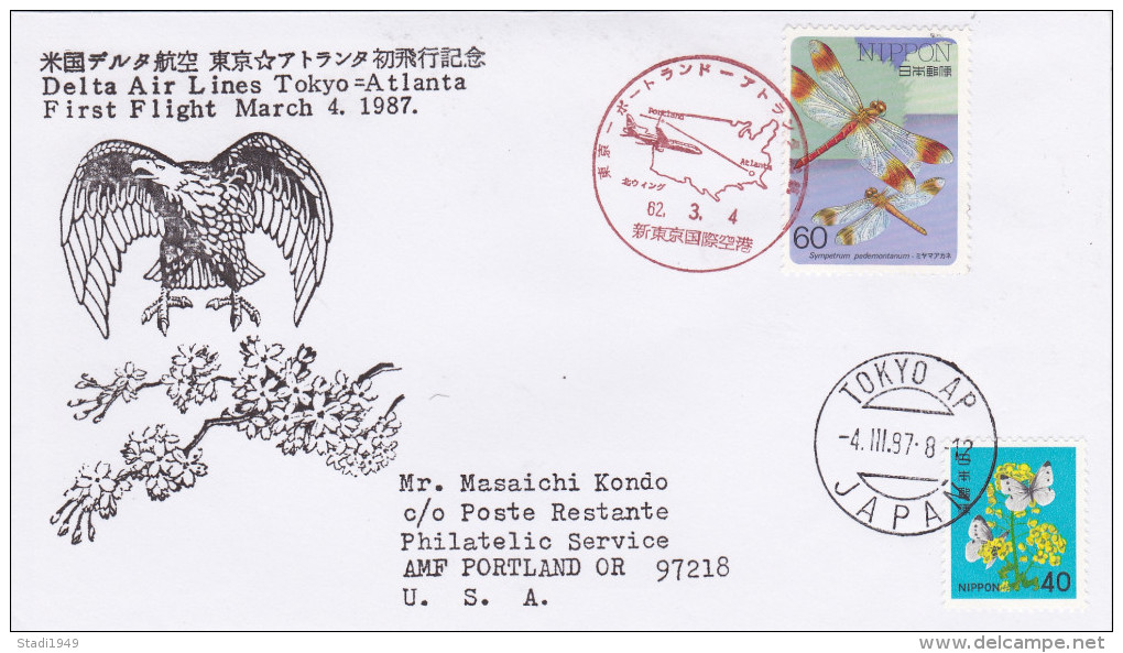 Firstflight Set Of 3 Japan Air Nippon Delta SAS  1987 (326) - Airmail