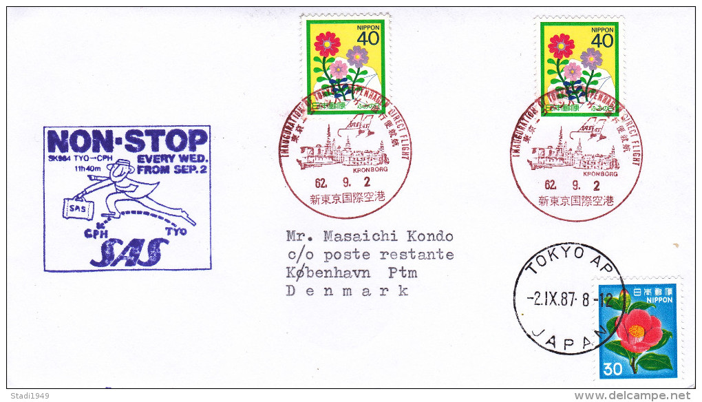 Firstflight Set Of 3 Japan Air Nippon Delta SAS  1987 (326) - Airmail