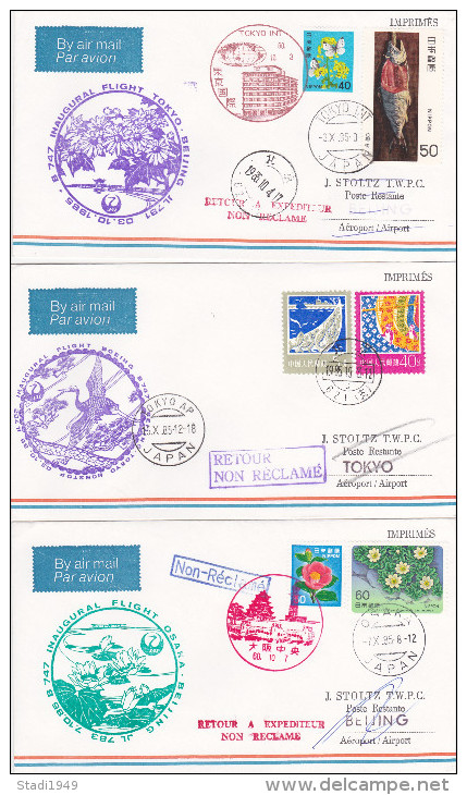 Firstflight Set Of 3 Japan JAL 1985 (327) - Airmail