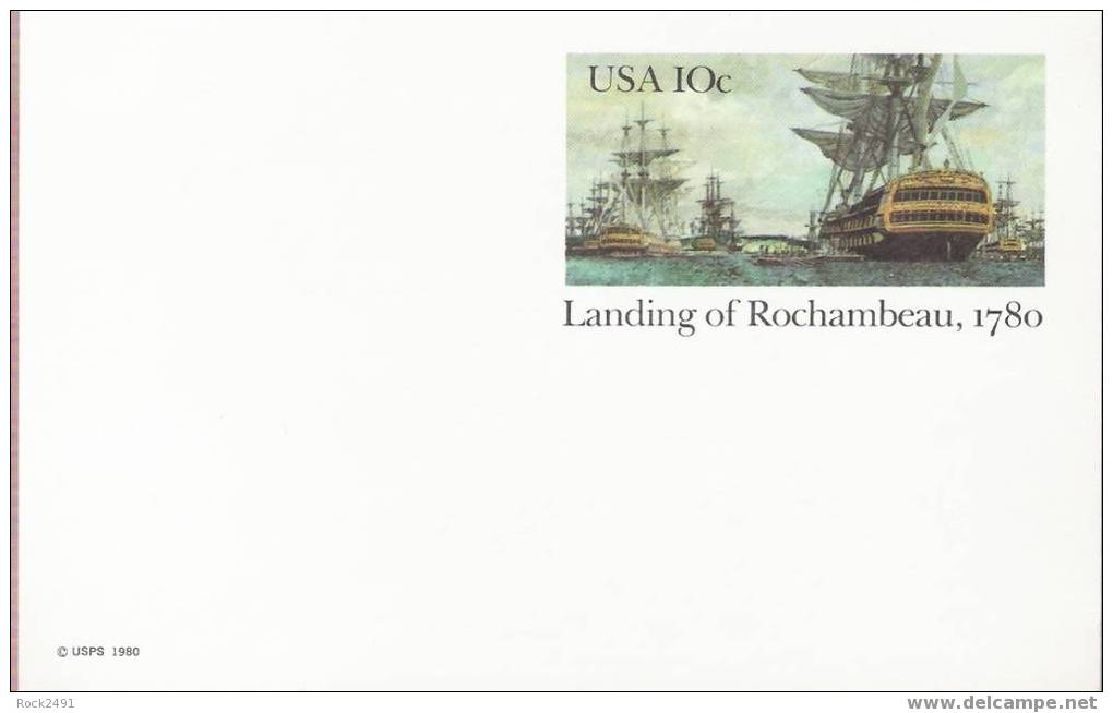 US Scott UX84, 10-cent Post Card, Landing Of Rochambeau, 1780, Mint - 1961-80