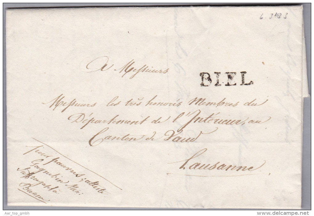 Heimat BE BIEL Langstempel 1833-03-06 Vorphila Brief Nach Lausanne - ...-1845 Prephilately