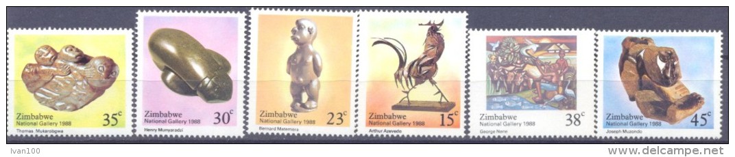 1988. Zimbabwe, 30y Of National Gallery, Folk Art, 6v,  Mint/** - Zimbabwe (1980-...)