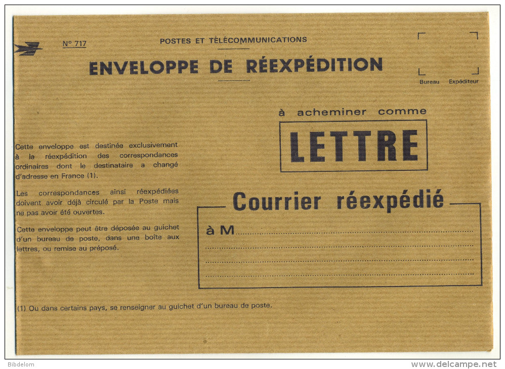 ENVELOPPE DE REEXPEDITION DE LA POSTE - Documents De La Poste