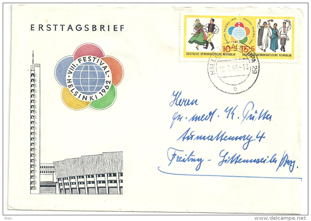 Deutschland DDR Mi 905 906. Weltfestspiele Der Jugend Auf Brief 18.7.1962 Halle - Briefe U. Dokumente