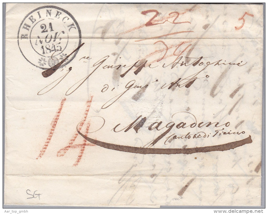 Heimat SG RHEINECK 1845-11-21 Vorphila Brief Nach Magadino TI - ...-1845 Prephilately