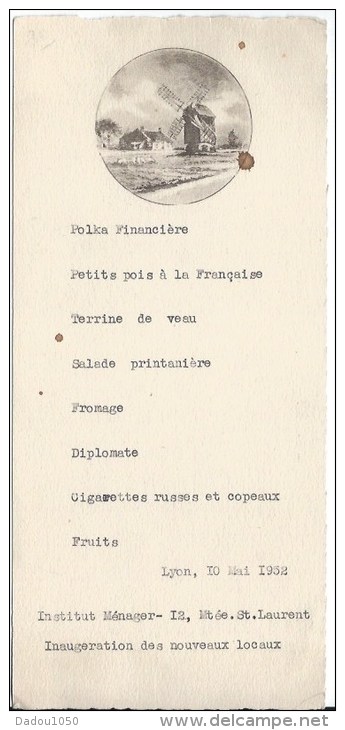 MENU Du 10 Mai 1952 à Lyon - Menus
