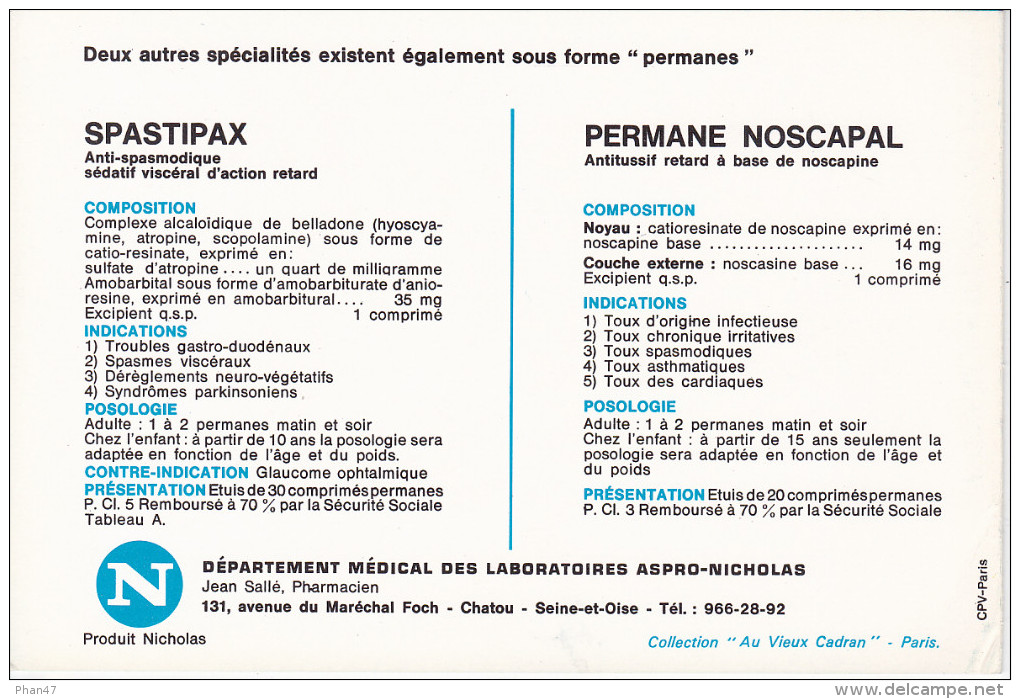 Montre Gousset Squelette , Sonnerie Par Automates, Collec. "Au Vieux Cadran" Pub. Labo Pharmaceutiques ASPRO-NICHOLAS - Publicités