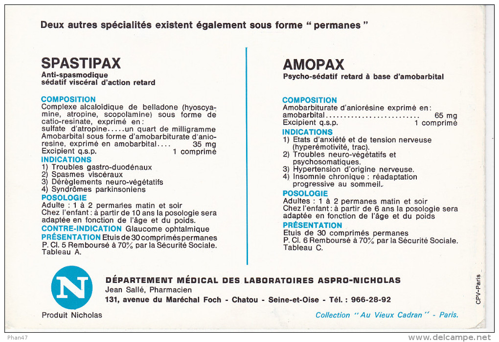 Montre Gousset De Carrosse, à Calendrier, Collec. "Au Vieux Cadran" Pub. Médicale Labo Pharmaceutiques ASPRO-NICHOLAS - Publicités