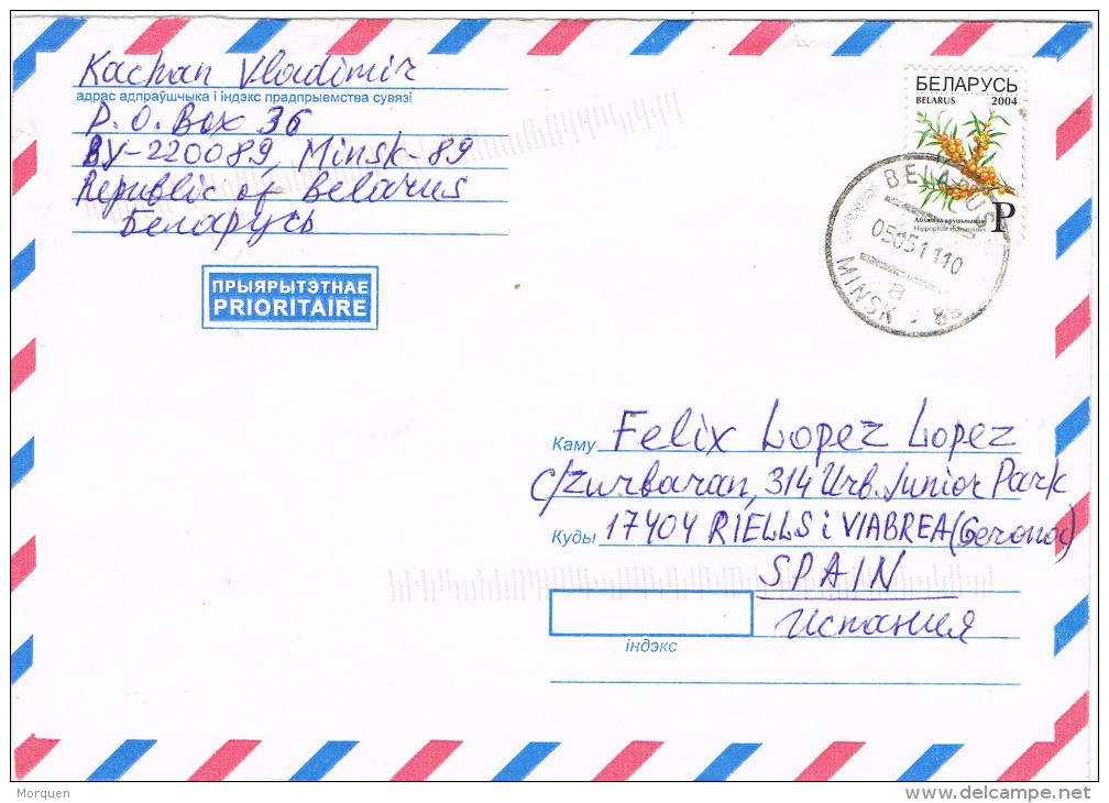 11615. Carta Aerea MINSK (Belarus) 2011 A España - Bielorrusia