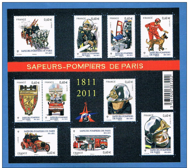 Année 2011 - Bloc Feuillet 10 Timbres - Réf. F4582 - Sapeurs Pompiers De Paris - Neuf** - Mint/Hinged