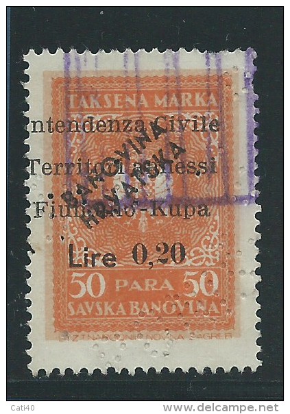 MARCA DA BOLLO  - TERRITORI ANNESSI FIUMANO KUPA LIRE 0,20 - Revenue Stamps