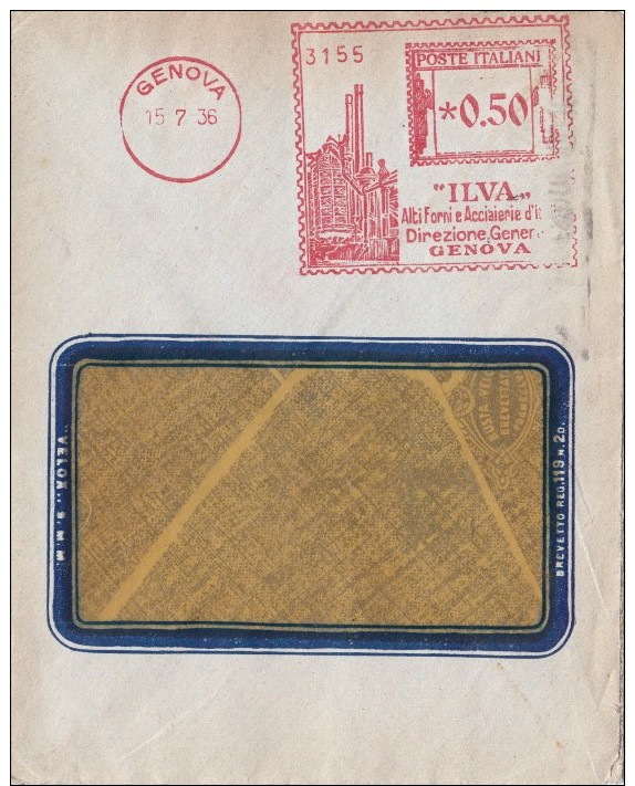 1936 - AFFRANCATURA PUBBLICITARIA EMA - ILVA ALTI FORNI E ACCIAIERIE / GENOVA - S7495 - Marcophilia