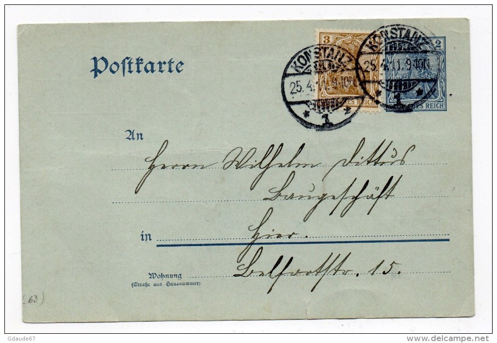 1911 - ENTIER GERMANIA De KONSTANZ Avec REPIQUAGE - Postcards