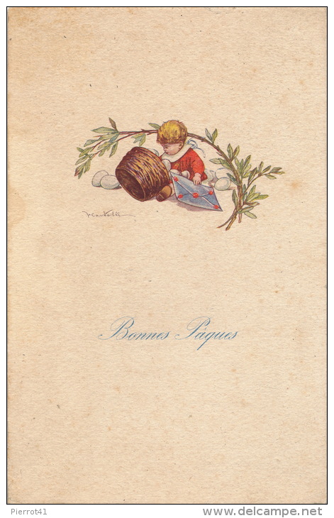 ENFANTS - Jolie Carte Fantaisie Petit Garçon Avec Oeufs De "Bonnes Pâques " Signée V. CASTELLI - Castelli