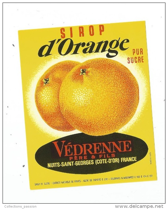 étiquette ,sirop D´ORANGE , Védrenne Père & Fils , Nuits St Georges - Autres & Non Classés