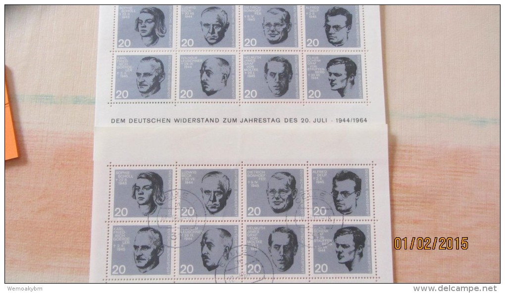 BRD  2 X Block 3  "Dem Deutschen Widerstand Zum Jahrestag Des 20.Juli V. 20.7.1964 Postfrisch Und Gestempelt (10.8.1964) - Other & Unclassified