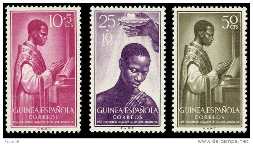 Guinea 344/46 (*) Sin Goma. Sacerdotes 1955 - Guinée Espagnole