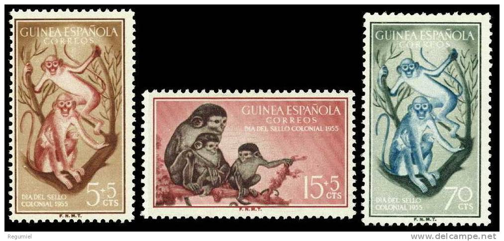 Guinea 355/57 (*) Sin Goma. Monos 1955 - Guinée Espagnole