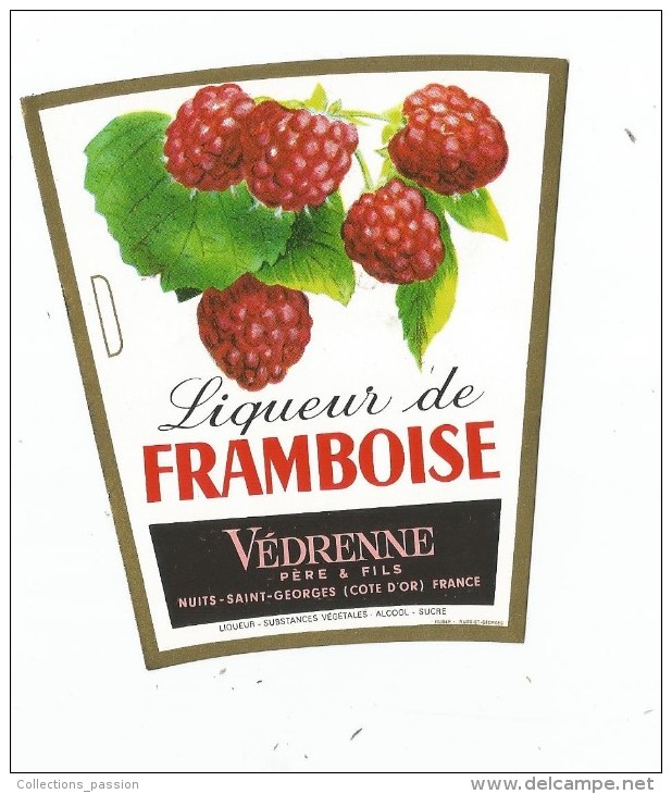 étiquette , Liqueur De FRAMBOISE,  Védrenne Père & Fils , Nuits St Georges - Sonstige & Ohne Zuordnung