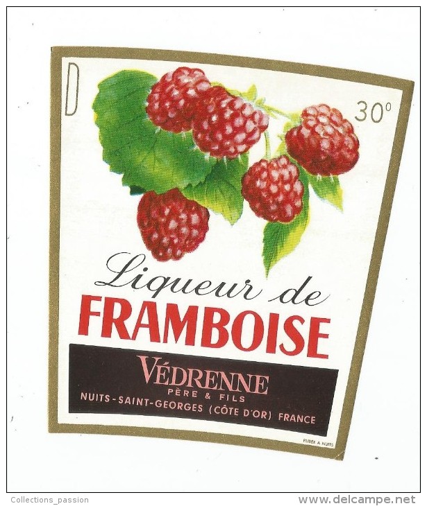 étiquette , Liqueur De FRAMBOISE,  Védrenne Père & Fils , Nuits St Georges , 30° - Sonstige & Ohne Zuordnung