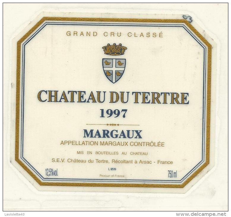 Etiquette De Vin - Plastifiée - BORDEAUX - MARGAUX - CHATEAU DU TERTRE - 1997 - Bordeaux