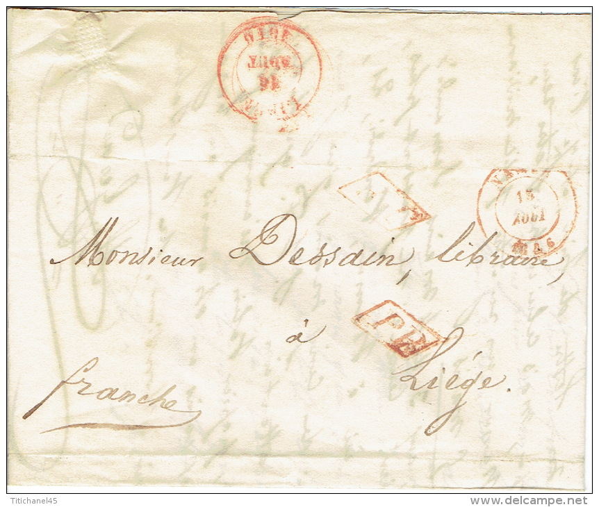 LAC De NAMUR 15/8/1846 + Griffe "PP" Encadrée En Rouge + Lettre à Entête De D. GERARD Imprimerie-lithographie à NAMUR - 1830-1849 (Onafhankelijk België)