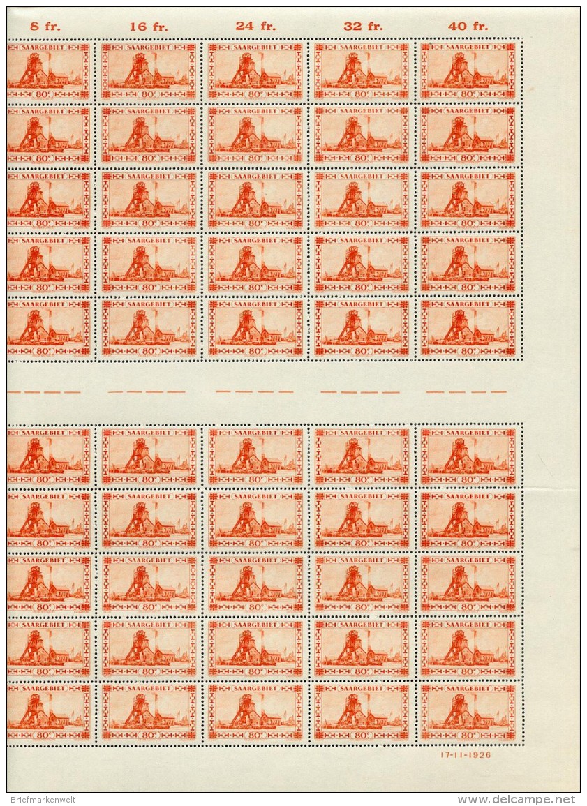 Saar 116 ORIGINALBOGEN Mit ABARTEN Und STEGEN**POSTFRISCH Ca 800EUR (39427 - Unused Stamps